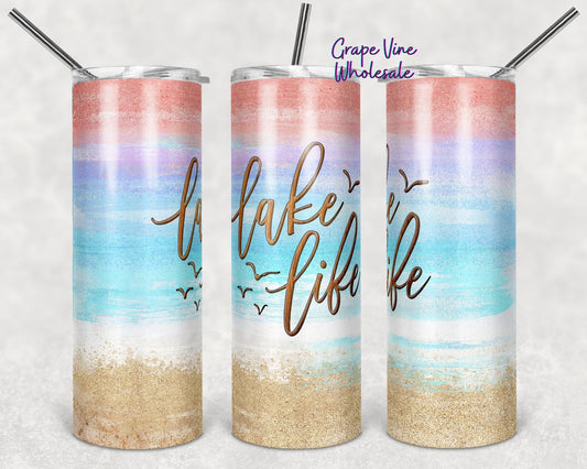 Lake Life Pastel Beach Theme 20oz Skinny Tumbler Grape Vine Wholesale