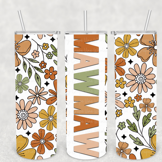 MawMaw (Retro Flowers) 20oz Skinny Tumbler Grape Vine Wholesale