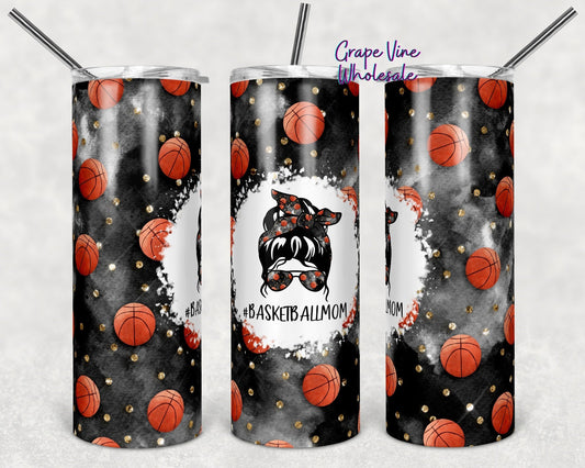 Messy #BasketballMom Bun 20oz Skinny Tumbler Grape Vine Wholesale