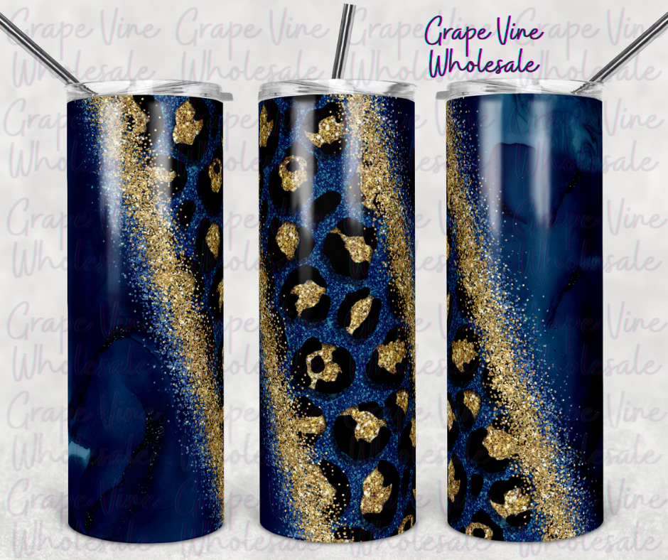 Midnight Marble & Glitter Leopard Milky Way 20oz Skinny Tumbler Grape Vine Wholesale
