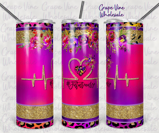 Neon Floral & Leopard Future Nurse Life 20oz Skinny Tumbler template Grape Vine Wholesale