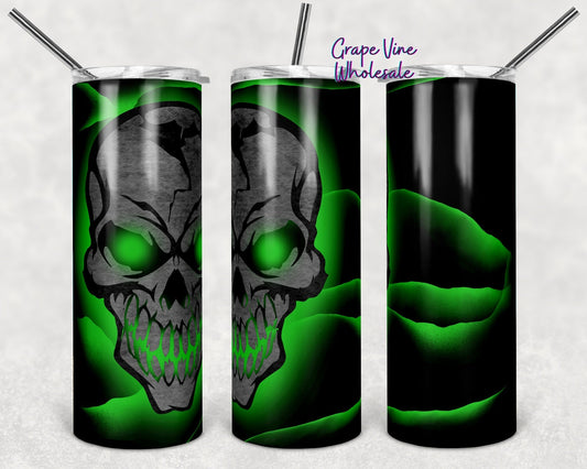 Neon Green Skull 20oz Skinny Tumbler Grape Vine Wholesale