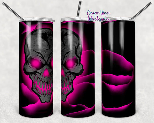 Neon Pink Skull 20oz Skinny Tumbler Grape Vine Wholesale