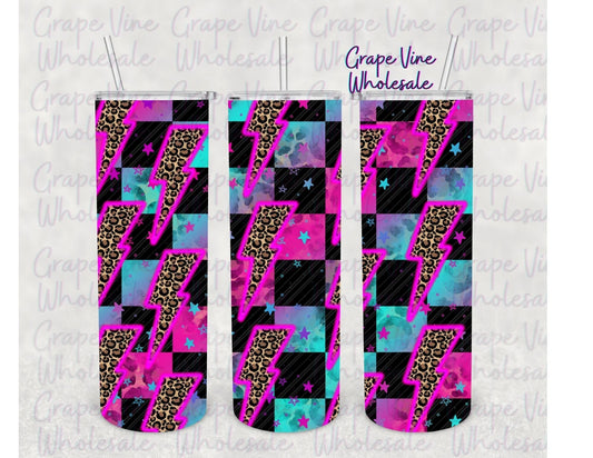 Neon and Leopard Bolt 20oz Skinny Tumbler Grape Vine Wholesale