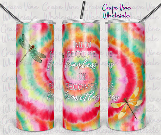 Once You Become Fearless.. Watermelon Tye Dye 20oz Skinny Tumbler Grape Vine Wholesale