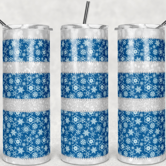 Patchwork Glitter Blue Snowflakes  20oz Skinny Tumbler Grape Vine Wholesale