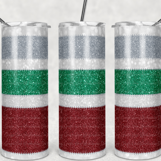 Patchwork Glitter Red, Green silver  20oz Skinny Tumbler Grape Vine Wholesale