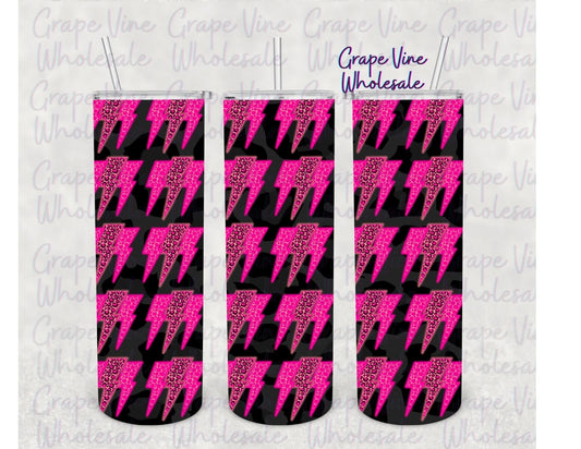 Pink Leopard Bolt 20oz Skinny Tumbler Grape Vine Wholesale