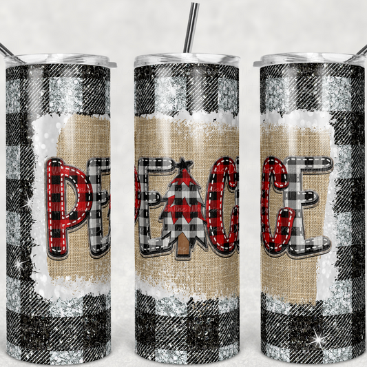 Plaid Black Glitter Peace  20oz Skinny Tumbler Grape Vine Wholesale