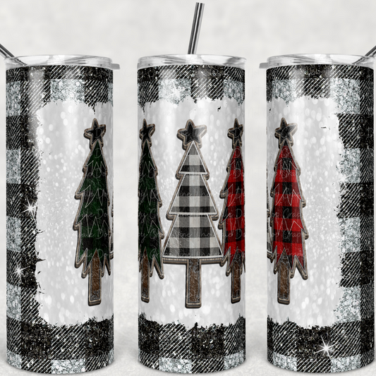 Plaid Black Glitter Trees  20oz Skinny Tumbler Grape Vine Wholesale