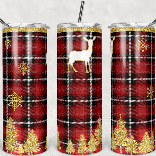 Plaid Female Deer  20oz Skinny Tumbler Grape Vine Wholesale