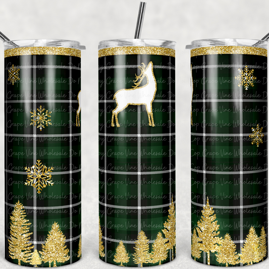 Plaid Male Deer  20oz Skinny Tumbler Grape Vine Wholesale