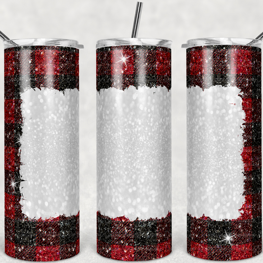 Plaid Red & Black Glitter (Spot for Logo)  20oz Skinny Tumbler Grape Vine Wholesale