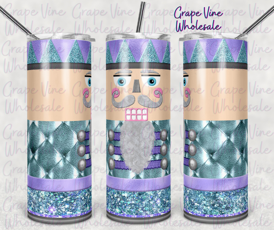 Purple Teal & Silver Nutcracker 20oz Skinny Tumbler Grape Vine Wholesale