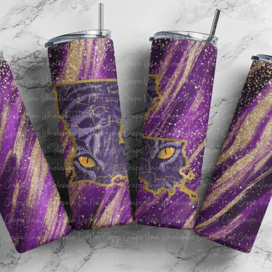 Purple and Gold Tiger Eyes 20oz Skinny Tumbler Grape Vine Wholesale