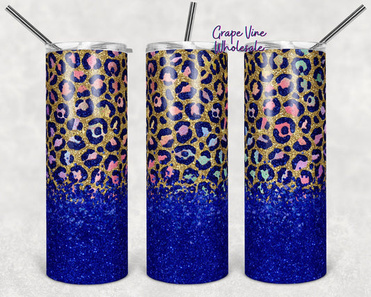 Rainbow Leopard Ombre Glitter Burst 20oz Skinny Tumbler Grape Vine Wholesale