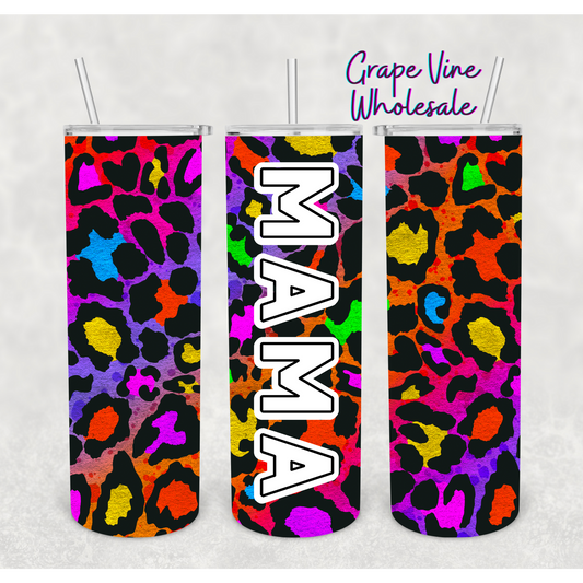 Rainbow Leopard Ombre Mama 20oz Skinny Tumbler Grape Vine Wholesale