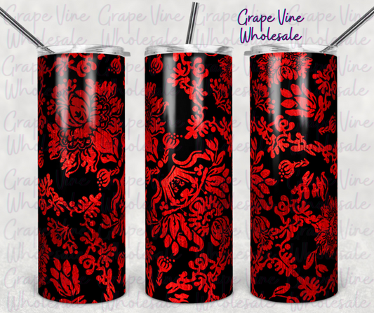 Red & Black Floral 20oz Skinny Tumbler Grape Vine Wholesale