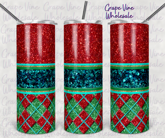 Red & Green Argyle 20oz Skinny Tumbler Grape Vine Wholesale