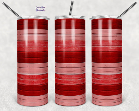 Red & Pink Striped Woodgrain Mock 20oz Skinny Tumbler Grape Vine Wholesale