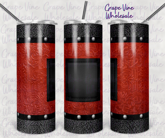 Red Tooled Leather & Black Paisley 20oz Skinny Tumbler Grape Vine Wholesale