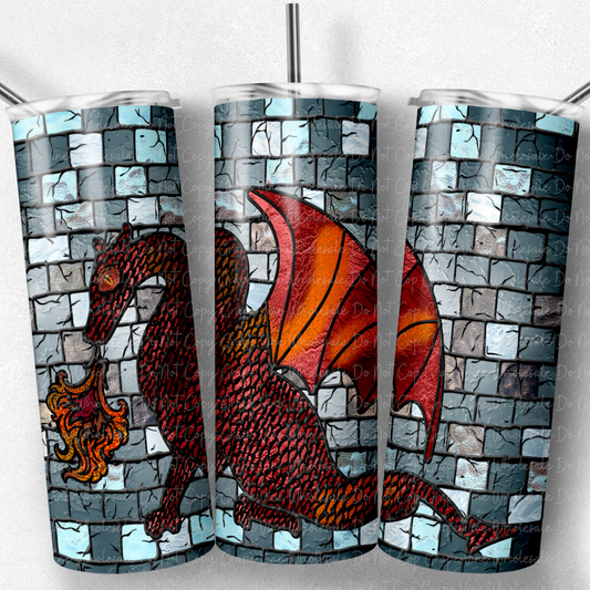 Red and Orange Stained Glass Dragon 20oz Skinny Tumbler Grape Vine Wholesale