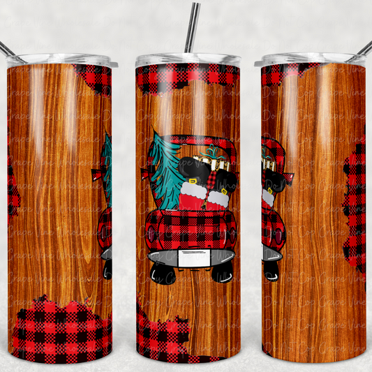 Santa's Buffalo Plaid Truck (brown wood) 20oz Skinny Tumbler Grape Vine Wholesale