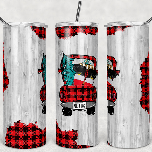 Santa's Buffalo Plaid Truck (white wood) 20oz Skinny Tumbler Grape Vine Wholesale