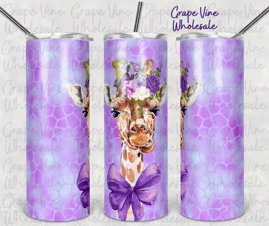 Spunky Giraffe W/ Purple Floral Halo 20oz Skinny Tumbler Grape Vine Wholesale