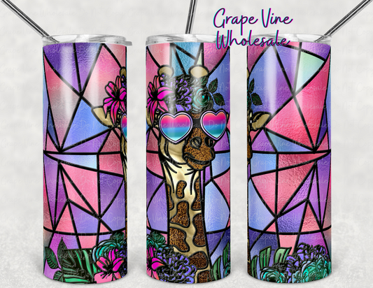 Stained Glass Giraffe with Sunglasses 20oz Skinny Tumbler Grape Vine Wholesale