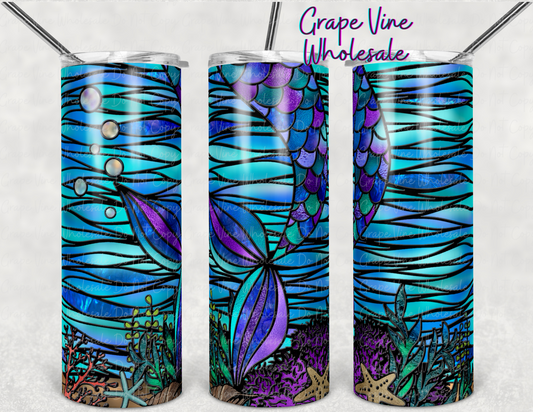 Stained Glass Mermaid 20oz Skinny Tumbler Grape Vine Wholesale