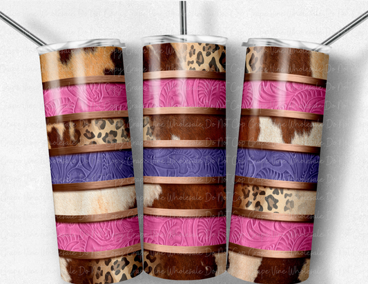 Striped Cowhide & Leopard - Pink and Purple- 20oz Skinny Tumbler Grape Vine Wholesale