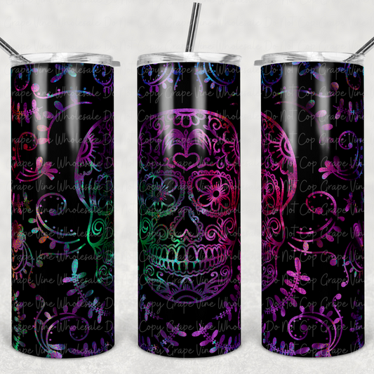 Sugar Skull (holographic glitter) 20oz Skinny Tumbler Grape Vine Wholesale