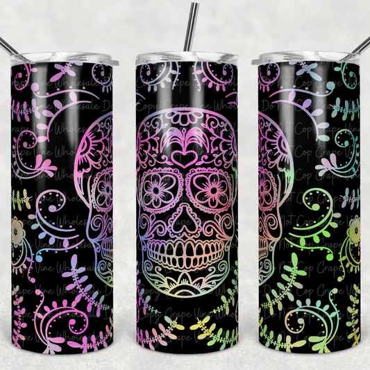 Sugar Skull (pink) 20oz Skinny Tumbler Grape Vine Wholesale