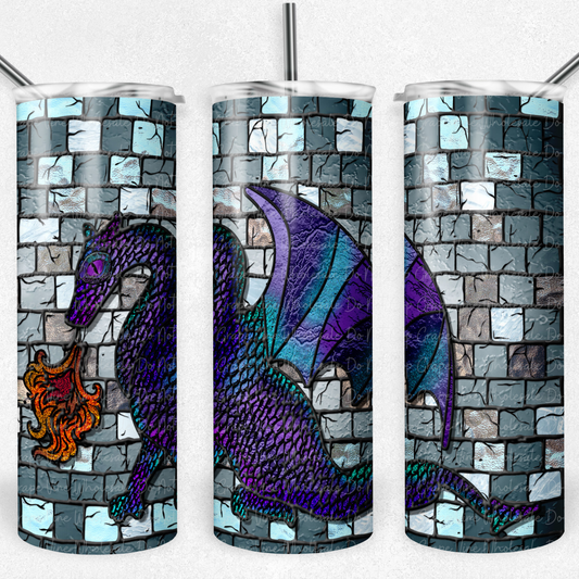 Teal & Purple Stained Glass Dragon 20oz Skinny Tumbler Grape Vine Wholesale