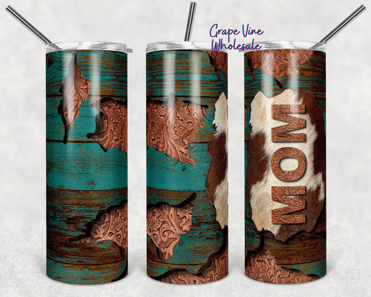 Tooled Leather & Woodgrain Mom 20oz Skinny Tumbler Grape Vine Wholesale