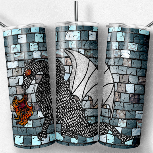 White Stained Glass Dragon 20oz Skinny Tumbler Grape Vine Wholesale