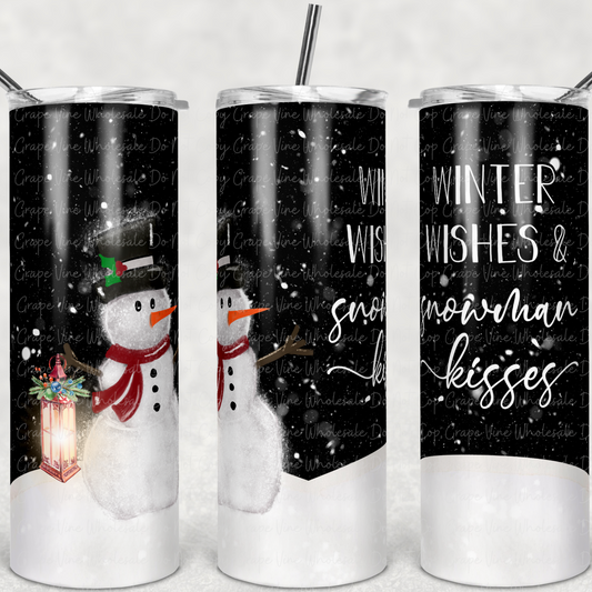 Winter Wishes Snowman Kisses  20oz Skinny Tumbler Grape Vine Wholesale