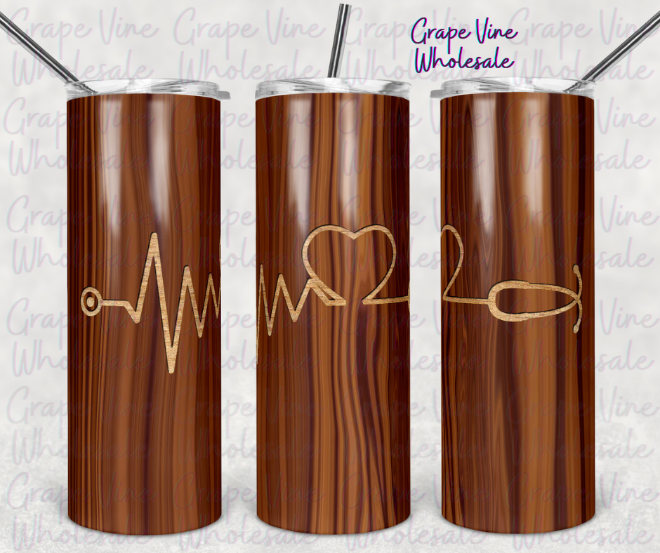 Woodgrain Nurse Stethoscope 20oz Skinny Tumbler template Grape Vine Wholesale